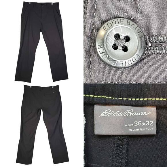 Eddie Bauer Pants Men’s Size 36x32 Black Straight Leg Flat Front Nylon - Picture 1 of 10